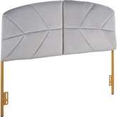 Lindsey Queen Headboard in Tufted Grey Velvet & Gold Steel